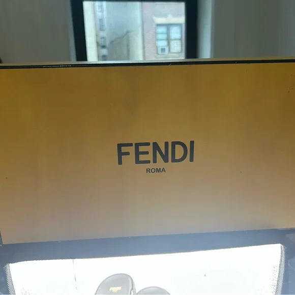 Fendi Black Slides with Gold Logo - Picture 3 of 5